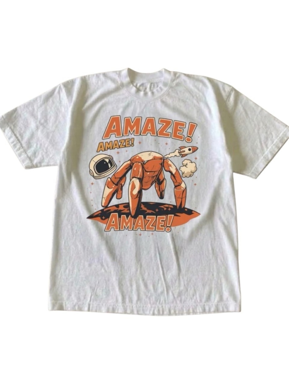 White Tee with Orange Graphic Crab and Text
